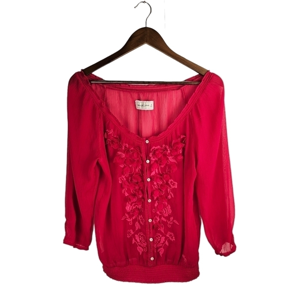 Abercombie & Fitch Red Floral Sheer Lightweight Blouse Sz M
